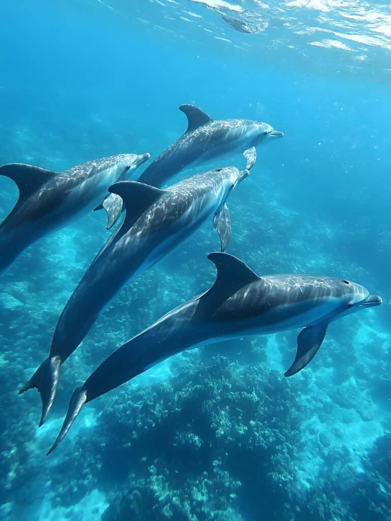 pod of common dolphins swimming