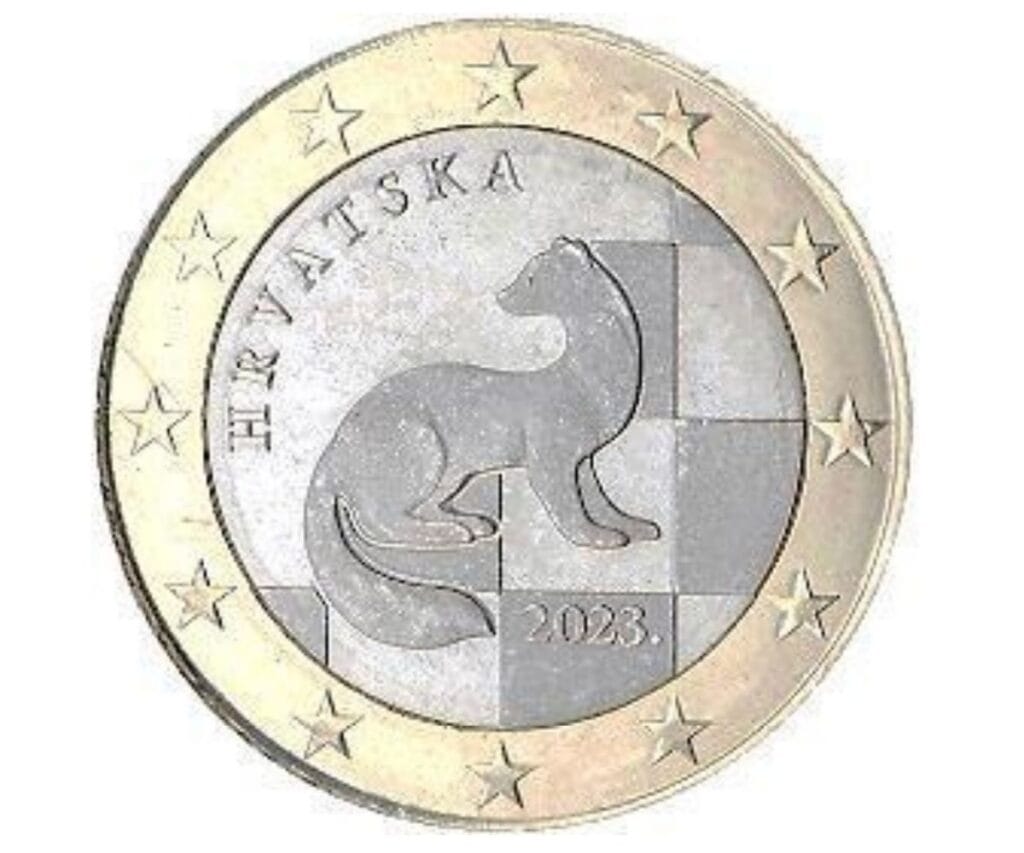 Croatian Euro coin with the marten on it, the National Animal of Croatia